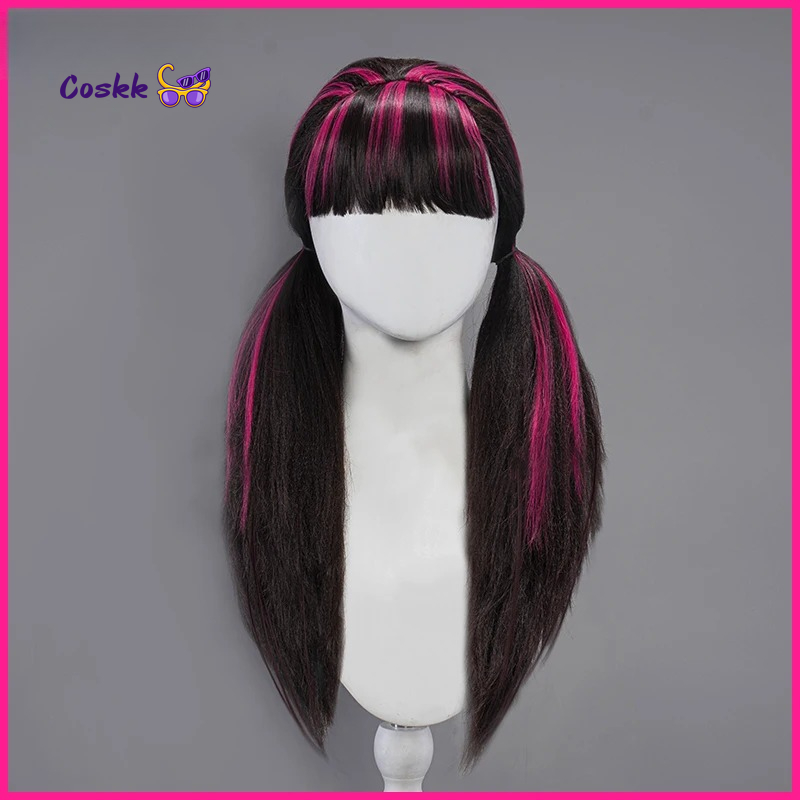 Anime Cosplay Long Black Hair - Draculauraa Cosplay-Perücke, langes Haar, 60 cm