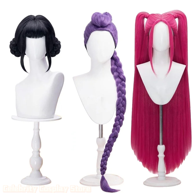 Anime Cosplay Long Black Hair - KPO-P-Stil, synthetische Cosplay-Perücke, Mi-ra, Rum-i, Zo-e,
