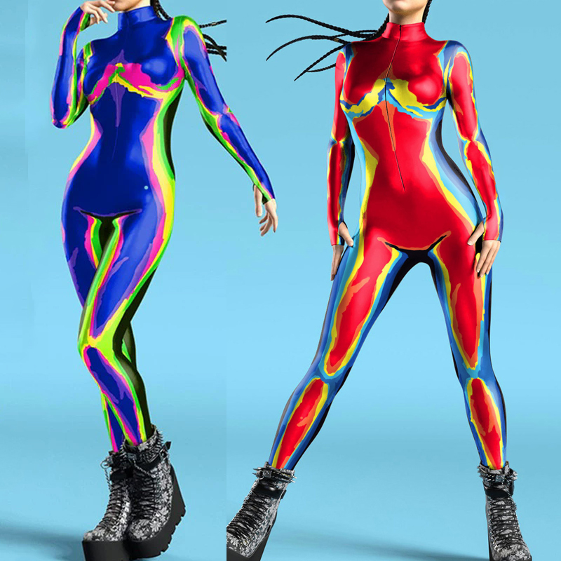 Anime Cosplay Images - Frauen 3D Druck Zentai Bodysuit Bunte