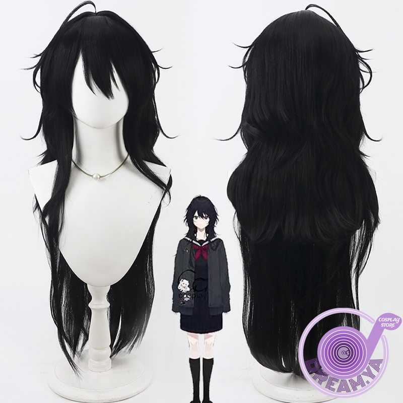 Anime Cosplay Long Hair - Kisaragi Ren Cosplay Perücke Vtuber Schwarz