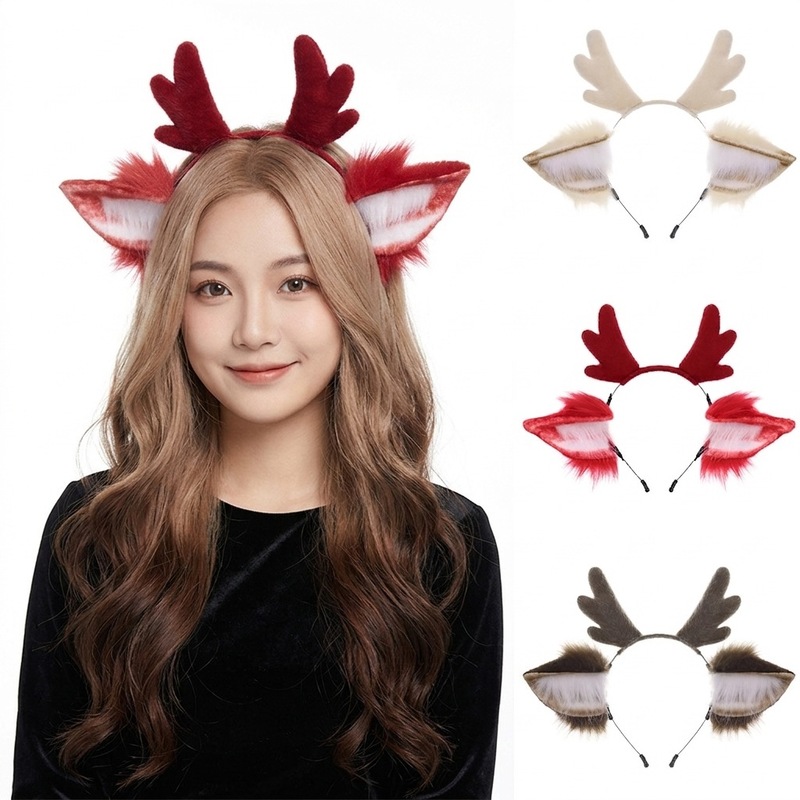 Anime Cosplay Realistic - Le Cool Christmas Antler, niedliche Plüsch-Hirschkopfbedeckung,