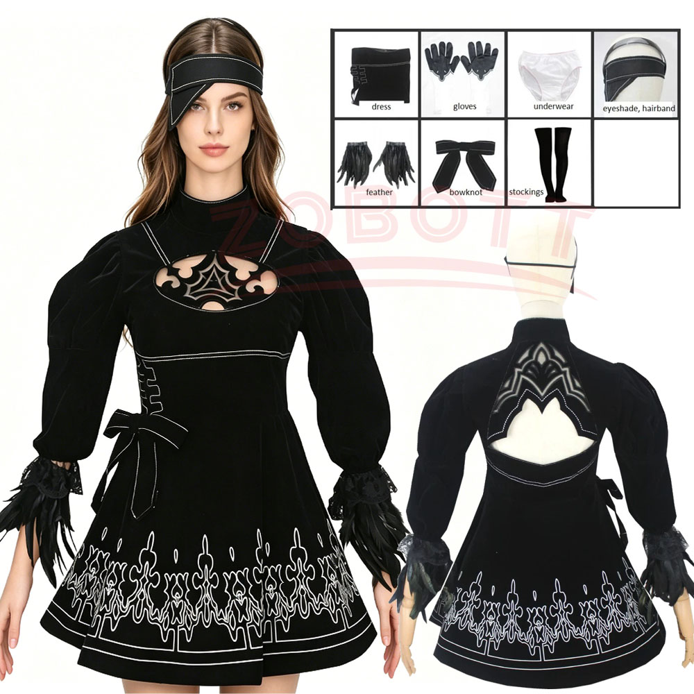 Anime Cosplay Eyes - 8-teiliges Anime 2B Cosplay-Kostüm für Damen,