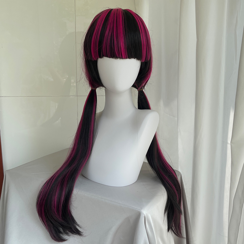 Anime Cosplay Long Black Hair - Hochwertige Film-Draculaura Cosplay-Perücke Lange Gerade Schwarze
